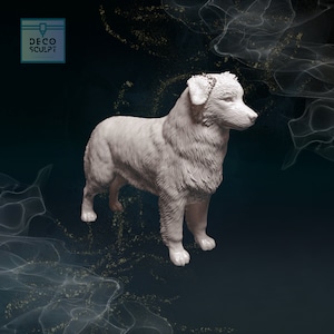 3D Aussie Shepherd Sculpture: Realistic PLA Dog Art