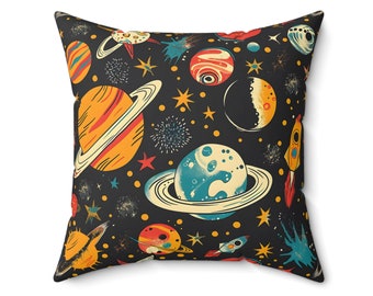 Retro Space Adventure Pillow