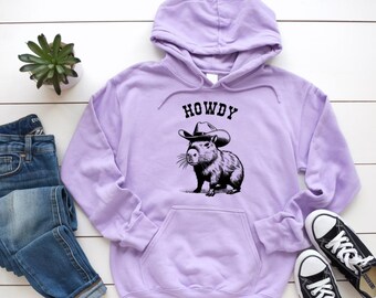 Howdy Cowboy Capybara Hoodie - Lustiges Western-Tier-Sweatshirt | Niedliche Rodeo Critter Grafik | Unisex Pullover | Yeehaw Geschenkidee