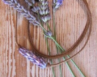 Purple Rose Lavender Glass Bead on Rustic Brown Waxed Linen