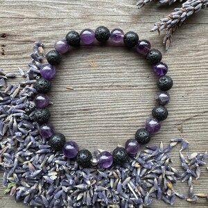 Aromatherapy Essential Oil Diffuser Bracelet Lava Stone and Amethyst image 9