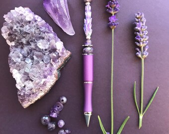 Lavender Glass Bead Purple Pen in Gift Box
