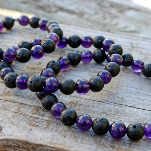 Aromatherapy Essential Oil Diffuser Bracelet Lava Stone and Amethyst image 1