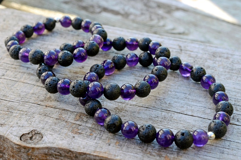 Aromatherapy Essential Oil Diffuser Bracelet Lava Stone and Amethyst image 1