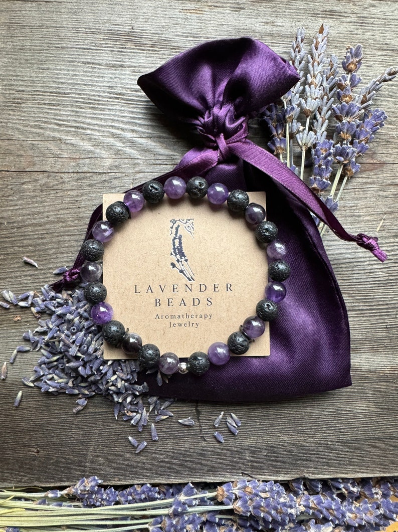 Aromatherapy Essential Oil Diffuser Bracelet Lava Stone and Amethyst image 4