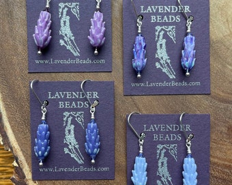 Handmade Lavender Glass Bead Dangle Earrings Set of Four Glass and Sterling Silver