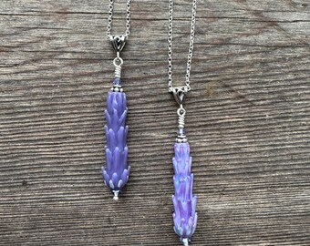 Lavender Glass Bead Pendant on Silver Chain - Large and Long