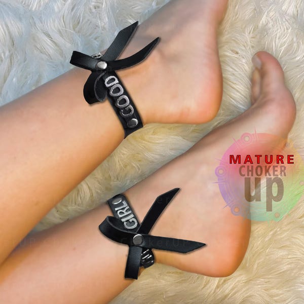 Handmade Leather Ankle Bracelet with Bow, Gift for Her, Bow Anklet Foot, Personalized Cuffs, Name Writable Foot Clamp, Ankle Harness,