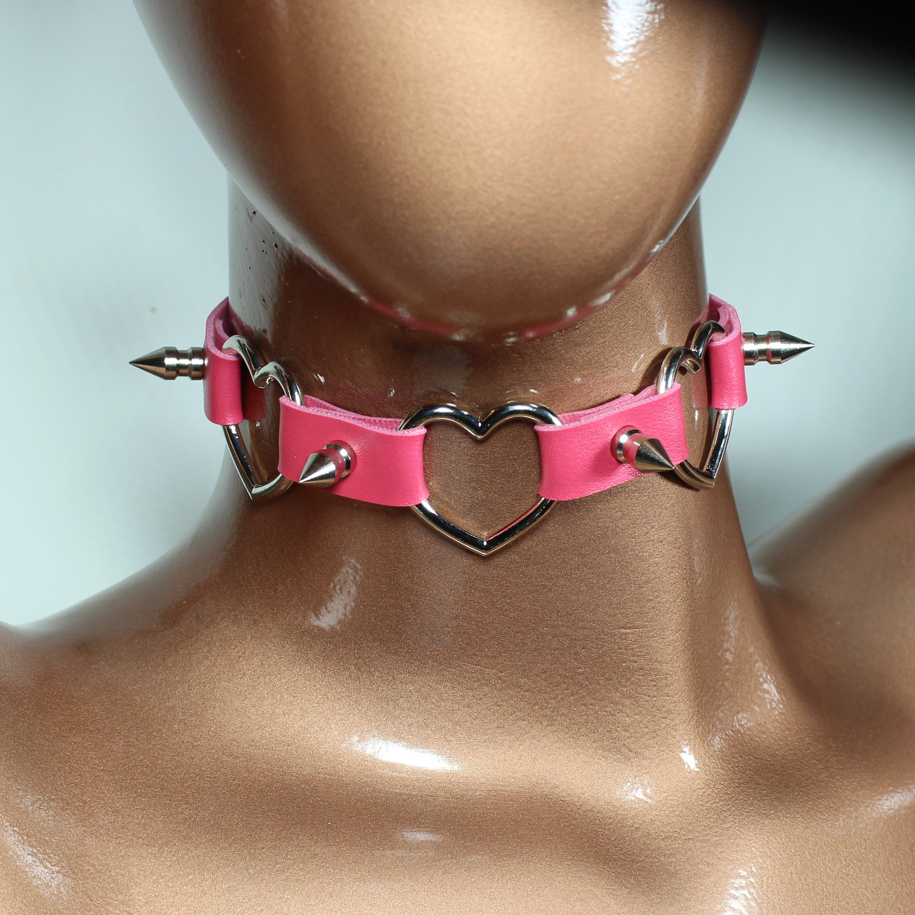 Leather Choker Pink Spiked Choker Goth Costume Chain And Large
