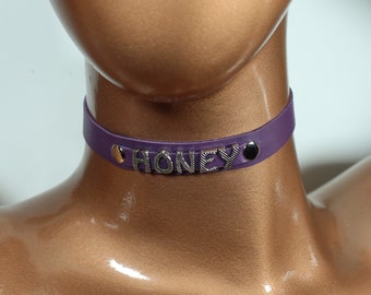 Personalized Leather Choker, Custom Name Collar, Gothic Cosplay