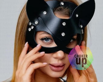 Faux Leather Cat Mask, Cosplay Masquerade Accessory