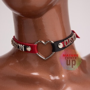 Gargantilla personalizada, Gargantilla de cuero de 2 colores, Gargantilla de corazón personalizada, Collar tipo gargantilla, Joyas personalizadas, Gargantilla con nombre personalizado, Accesorios atrevidos,
