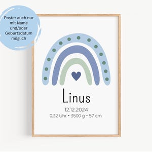 Póster infantil de nacimiento personalizado con nombre y fecha de nacimiento - arcoíris como regalo de nacimiento o cumpleaños