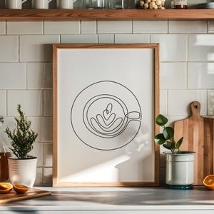 Poster Lineart realizzato in carta semi-opaca Coffee Latte Art arte minimalista per soggiorno, cucina, studio, bar