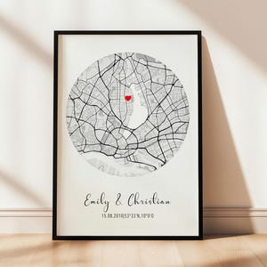 Personalisiertes Straßenkarten Poster als Geschenk für Paare zum Valentinstag, Jahrestag, Verlobung, Hochzeit