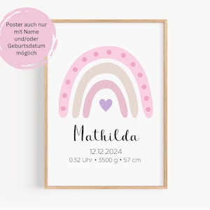 Póster infantil de nacimiento personalizado con nombre y fecha de nacimiento - arcoíris como regalo de nacimiento o cumpleaños