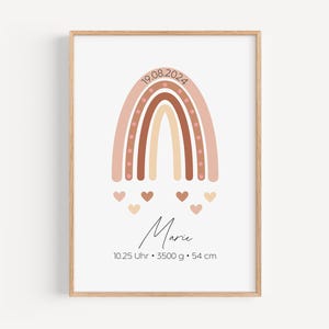 Personalisierteres Kinderposter Geburtsposter mit Namen und Geburtsdaten - Regenbogen als Geschenk zur Geburt oder Geburtstag