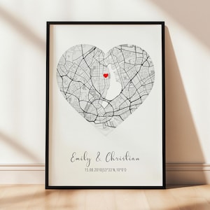 Personalisiertes Straßenkarten Poster als Geschenk für Paare zum Valentinstag, Jahrestag, Verlobung, Hochzeit