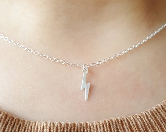 Lightning Bolt Necklace, Silver Thunder Bolt Necklace, Gift for Her, Sterling Silver Lightning Bolt, Dainty Weather Necklace, Gift for Women