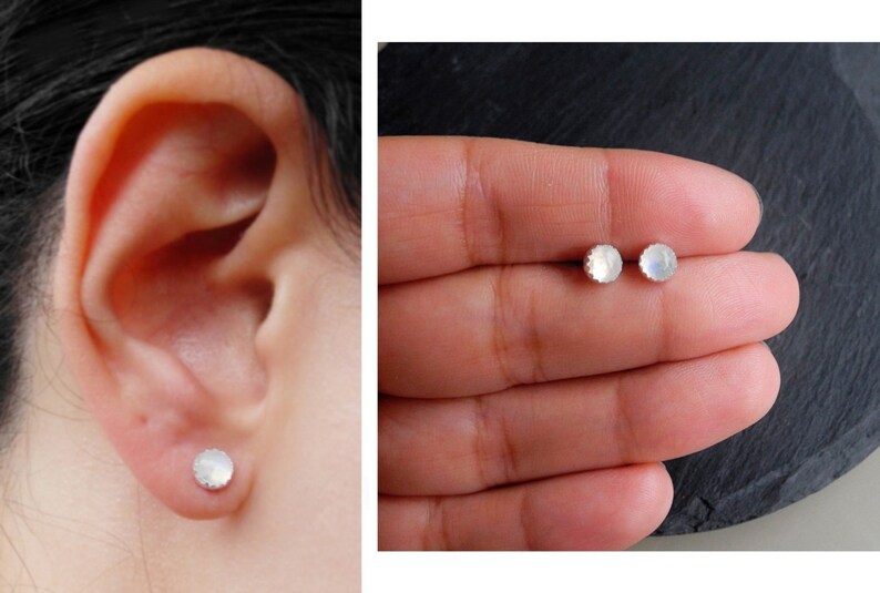 Moonstone Earring Studs Sterling Silver Hypoallergenic Rainbow Moonstone Studs Birthstone Jewelry Gemstone Earrings Moonstone Jewelry