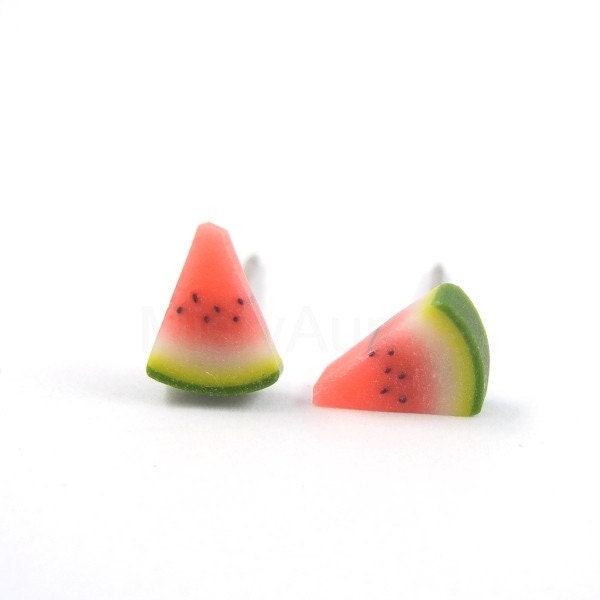 Watermelon Stud Earrings - Fruit Earring Posts - Red Green Earrings - Fruit Jewelry