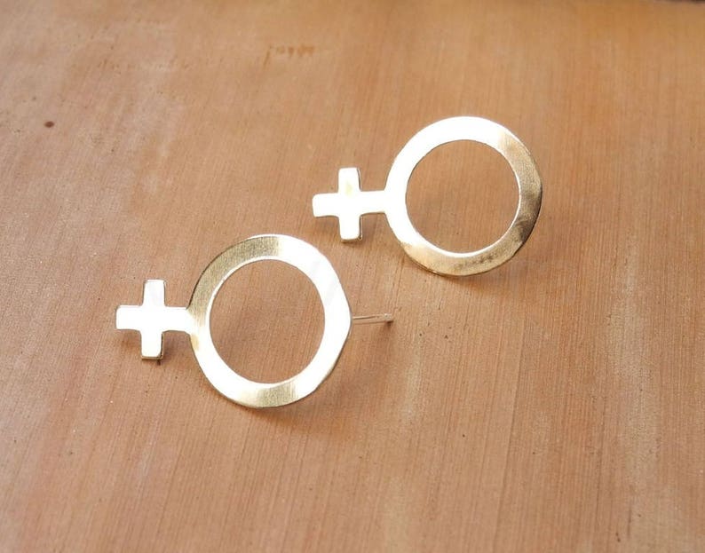 Sterling Silver Hypoallergenic Large Feminist Stud Earrings Brass Earrings Feminist Jewelry Venus Symbol Feminist Earrings Girl Power
