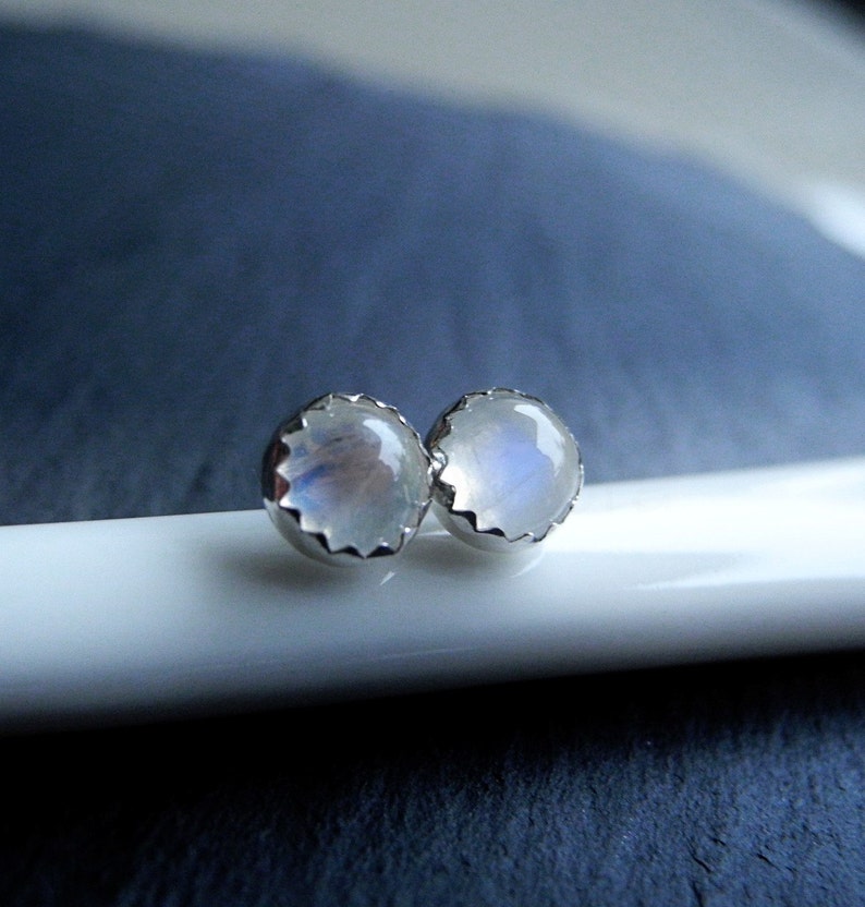 Moonstone Earring Studs Sterling Silver Hypoallergenic Rainbow Moonstone Studs Birthstone Jewelry Gemstone Earrings Moonstone Jewelry