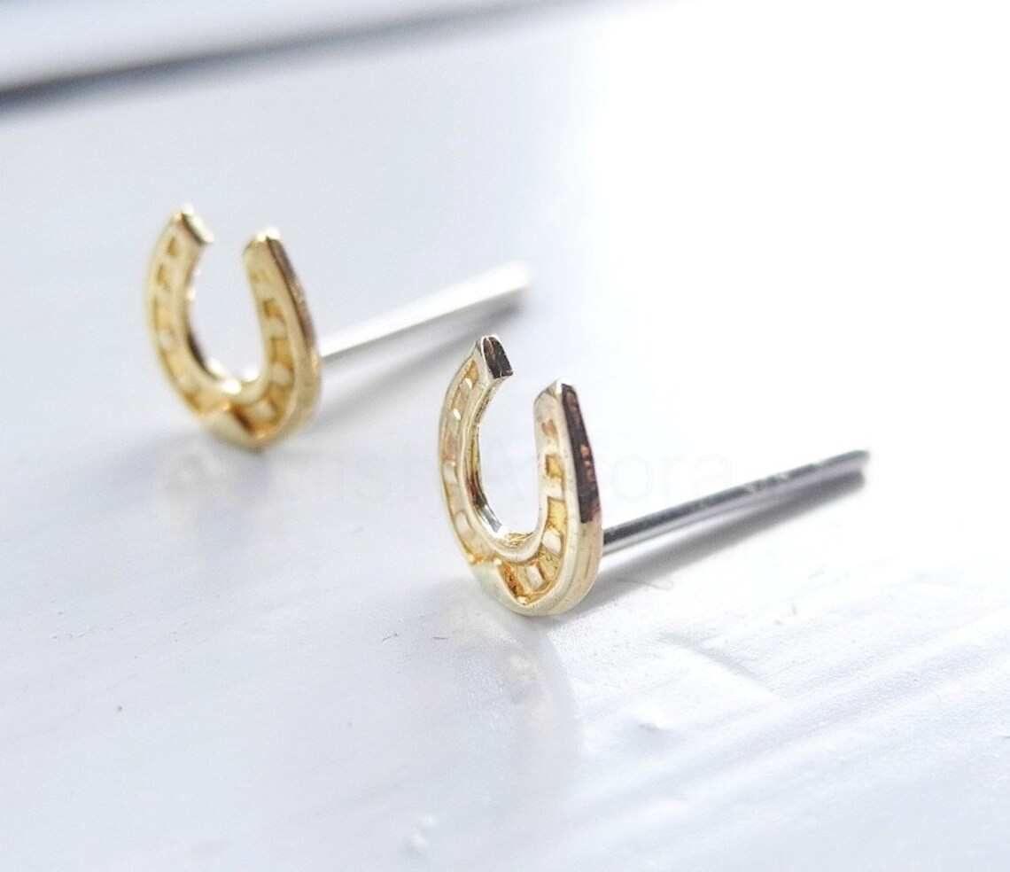 Horseshoe Earrings Horseshoe Studs Equestrian Earrings Etsy