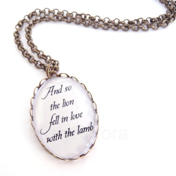 Twilight Saga Quote Pendant "And so the Lion Fell in Love with the Lamb" on Bronze Chain Necklace Free Shipping Etsy