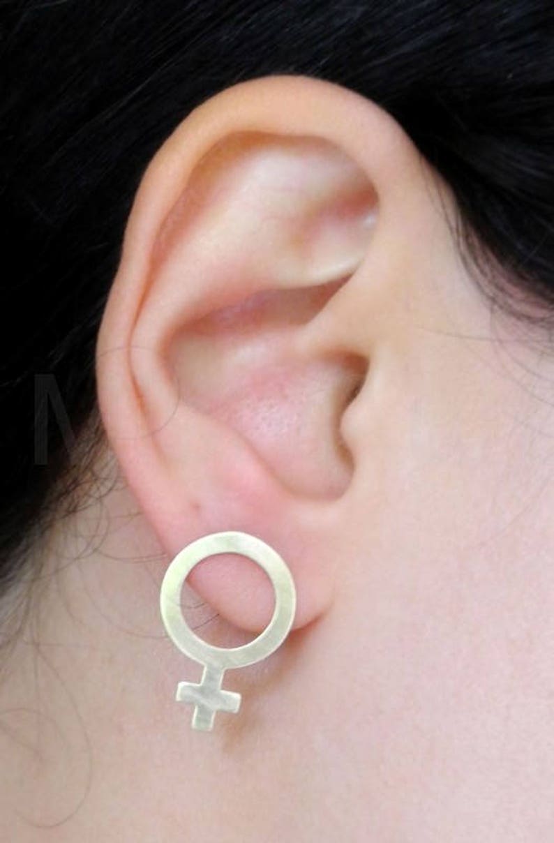 Sterling Silver Hypoallergenic Large Feminist Stud Earrings Brass Earrings Feminist Jewelry Venus Symbol Feminist Earrings Girl Power