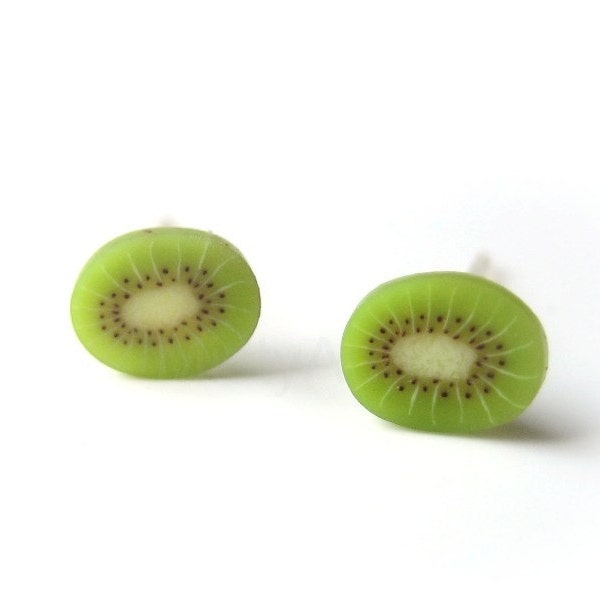 Kiwi Stud Earrings,Green Earrings,Tiny Earrings,Fruit Earring Posts,Green Jewelry,Polymer Clay Miniature Earrings (E086)