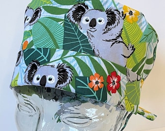 Tie Back FOLDING BAND Medical Surgical Scrub Hat with Koala Bears