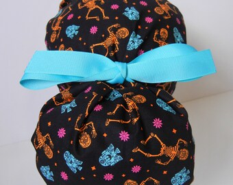 FOLDING BAND Ponytail Medical Surgical Scrub Hat in Halloween Star Wars CHOOSE Ribbon Color