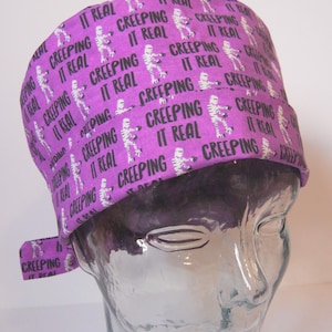 Tie Back FOLDING BAND Medical Surgical Scrub Hat with Funny Mummy Zombie Halloween Creeping It Real