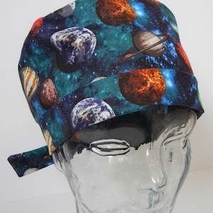 Tie Back FOLDING BAND Medical Surgical Scrub Hat with Outer Space Planets