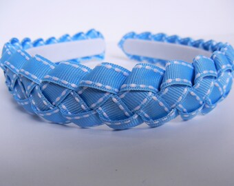 READY TO SHIP Braided Grosgrain Ribbon Headband Light Blue