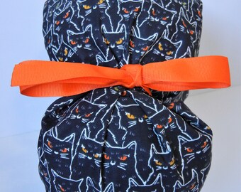 FOLDING BAND Ponytail Medical Surgical Scrub Hat in Halloween Cats Glow in Dark