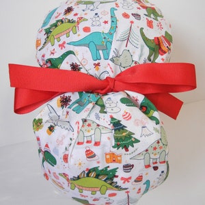 FOLDING BAND Ponytail Medical Surgical Scrub Hat with Christmas Dinosaurs Trees