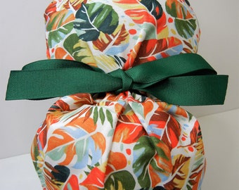 FOLDING BAND Ponytail Medical Surgical Scrub Hat Earthy Palm Fronds Foliage Leaves