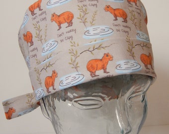 Tie Back FOLDING BAND Medical Surgical Scrub Hat Capybara Don't Worry Be Capy