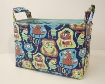 Fabric Storage Organizer Basket Bin with Cute Boo Monsters READY TO SHIP