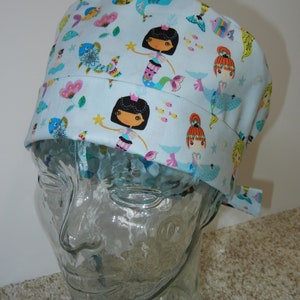 Tie Back FOLDING BAND Medical Surgical Scrub Hat with Princess Mermaids Narwhal