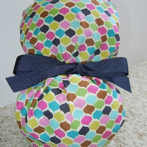 FOLDING BAND Ponytail Medical Surgical Scrub Hat with Mosaic Petals Pink Blue Green Geometric