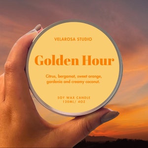 Vela de soja Golden Hour - Vela de soja aromática, vela inspirada no pôr do sol, aroma cítrico e floral, vela ecológica artesanal, ideia de presente