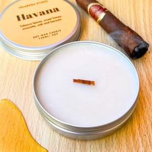 Havana  Aromatic Soy Candle- Rich Tobacco & Brandy Scent, Handcrafted Eco-Friendly Soy Wax, Long-Lasting Luxury Candle, Vegan Candle