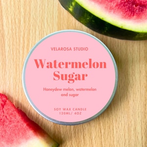 Watermelon Sugar Soy Candle - Fruity Summer Scent, Handcrafted Eco-Friendly Soy Wax, Long-Lasting Scented Candle Gift, Vegan Candles