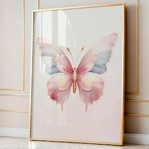 Pink Butterfly Poster, Butterfly Wall Art, Pastel Aesthetic Prints, Girls Bedroom Décor, Coquette Room Décor, Trendy Digital Butterfly