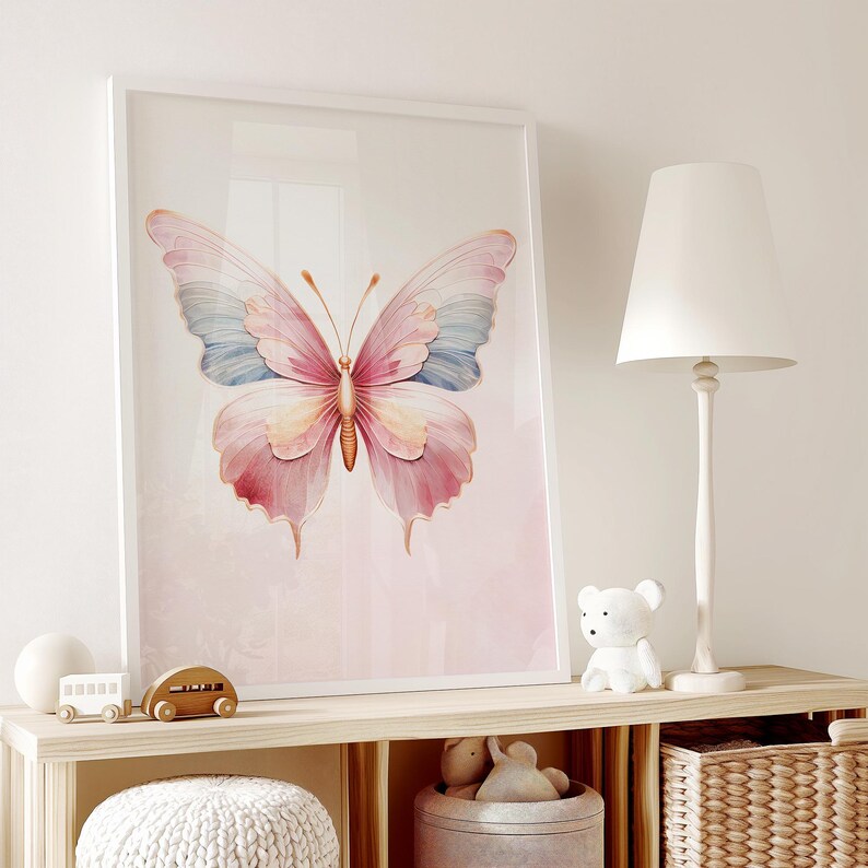 Pink Butterfly Poster, Butterfly Wall Art, Pastel Aesthetic Prints