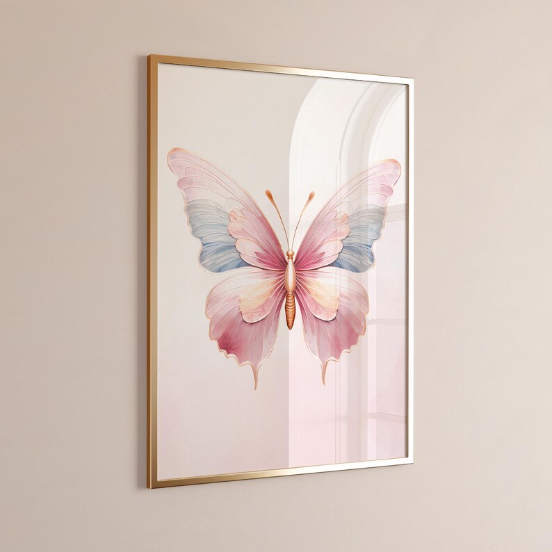 Pink Butterfly Poster, Butterfly Wall Art, Pastel Aesthetic Prints