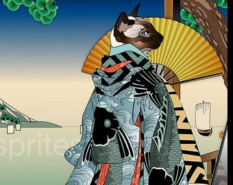 LIFE IS LEARNING From One's Past, Metal Print, Wall Art, Cat Print, Japanese Culture, Original Art Print, Cat Tales, koi kimono, ukiyo-e art